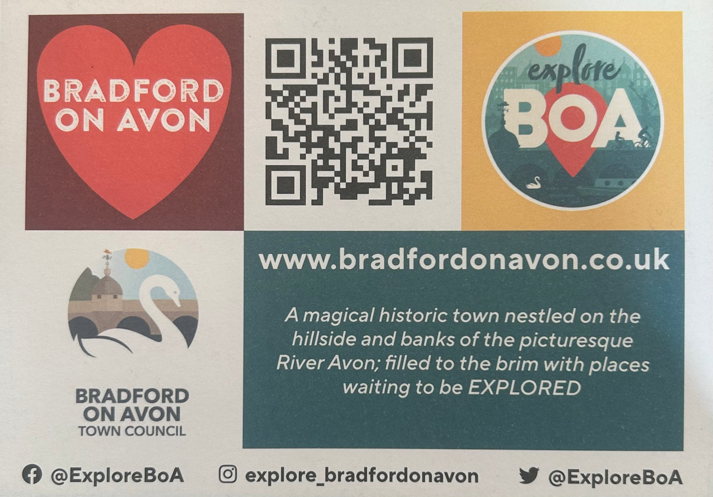 Explore Bradford on Avon 2023 QR Code A6 Postcard